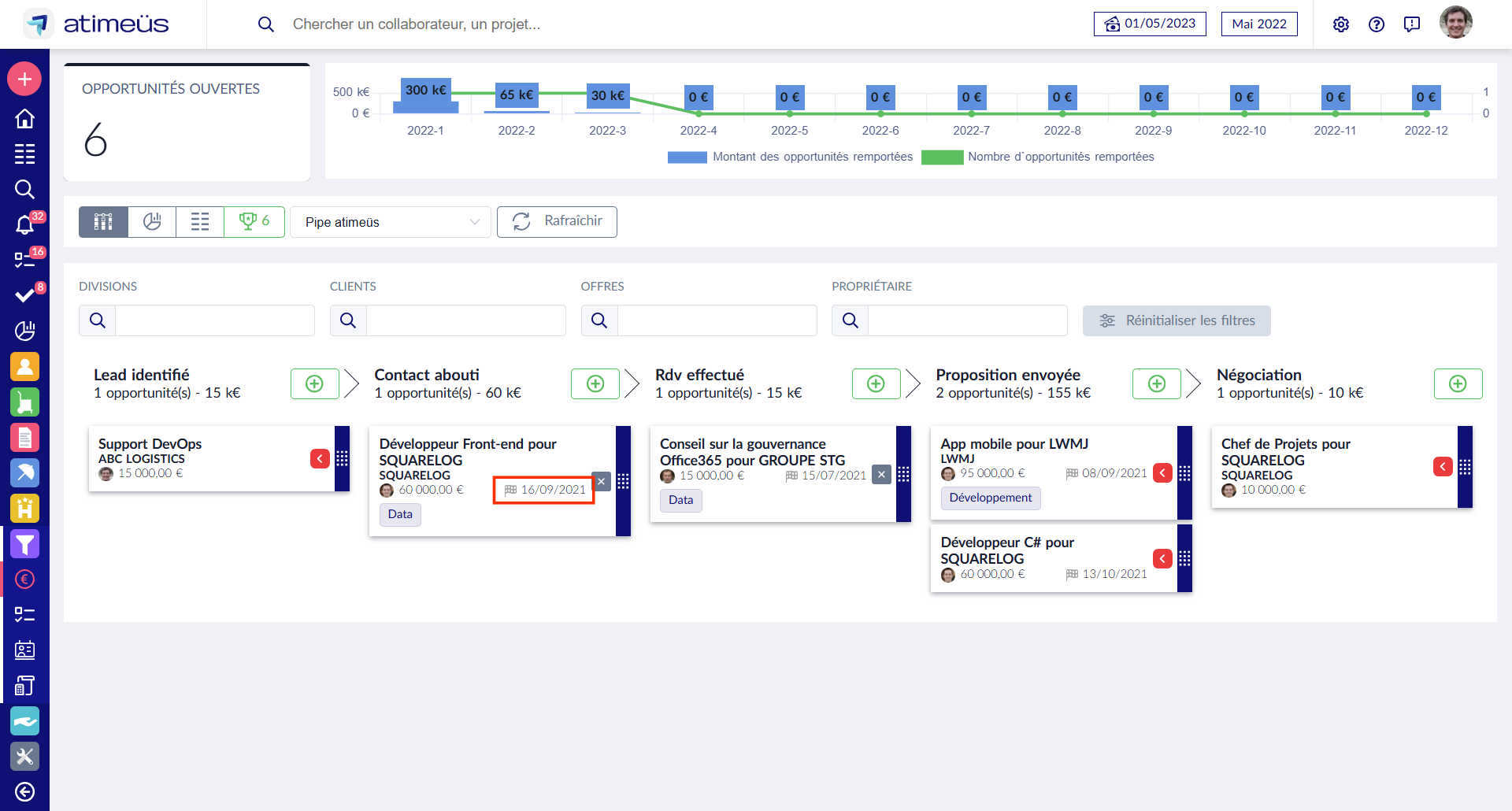 Date de signature attendue d'une opportunité
