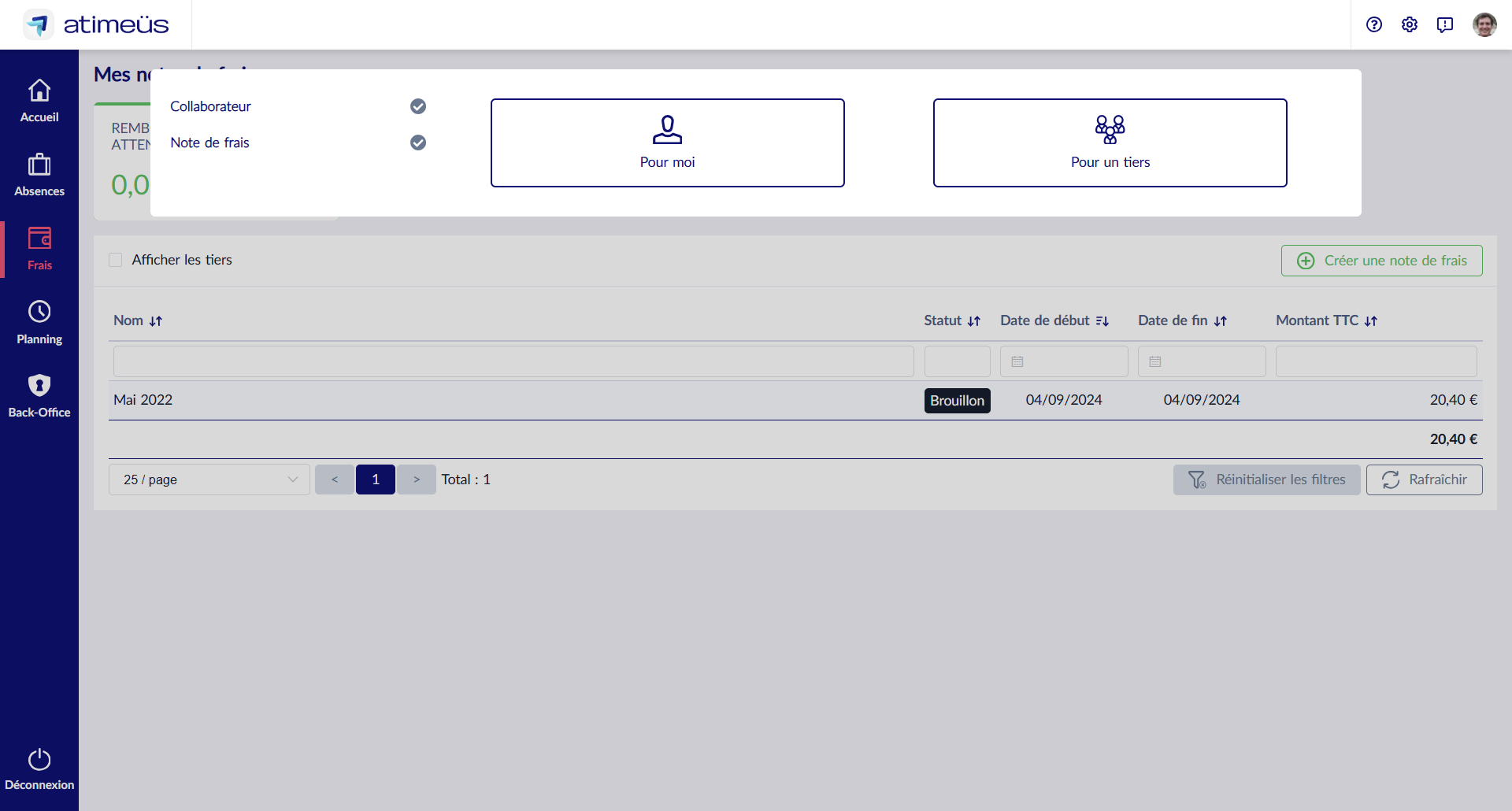 Déléguer une note de frais