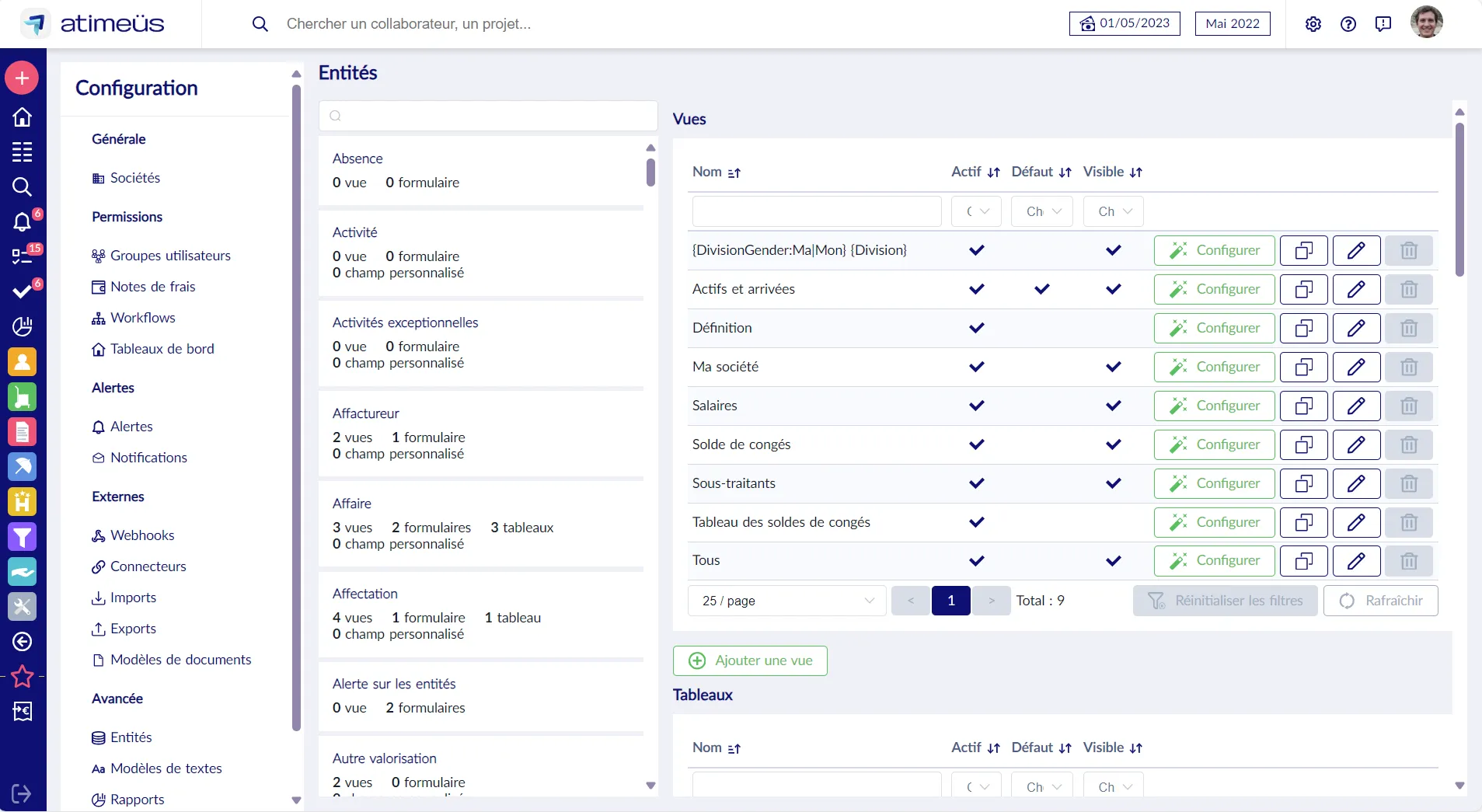 Nouvelle écran de configuration