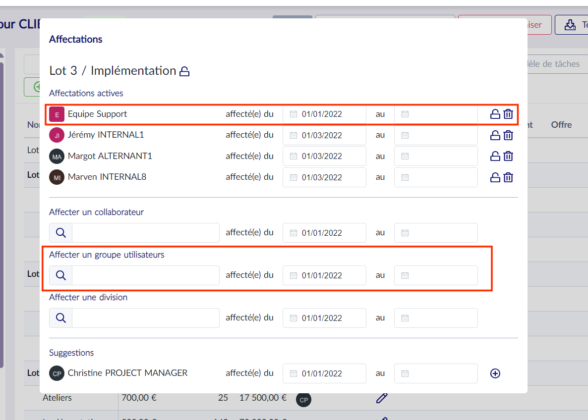 Affecter un groupe d'utilisateurs à une tâche