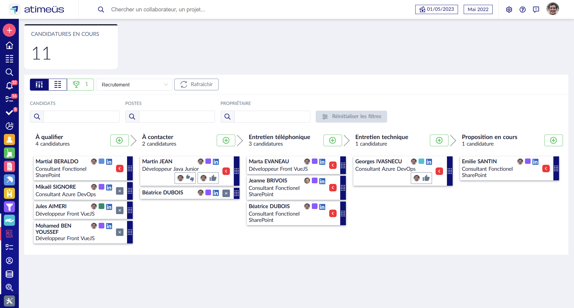 Linkedin sur le kanban des candidatures