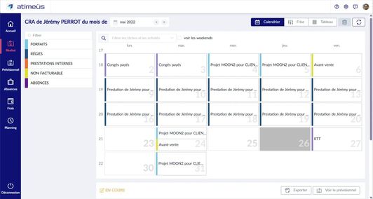 Capture d'écran du cockpit atimeüs ERP pour ESN